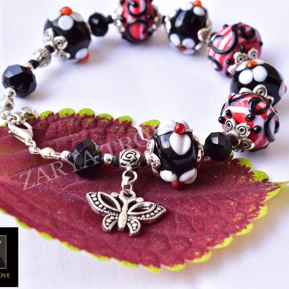 Lampwork Glass Beaded Butterfly Charm Bracelet - Picture 5 of 5